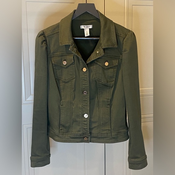 White House Black Market Olive Jean Jacket - Picture 3 of 5